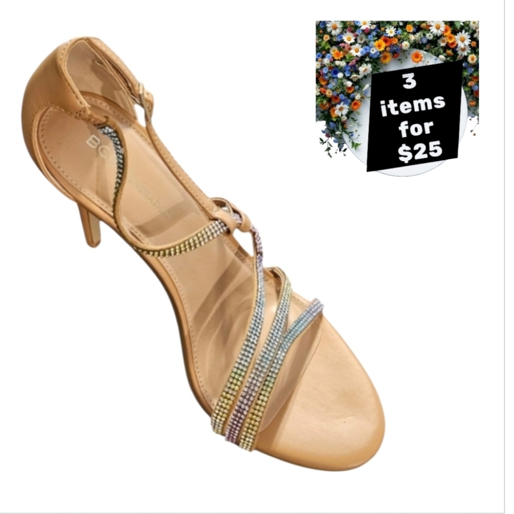 BCBGeneration Rhinestone Leather Evening Heel Sandals